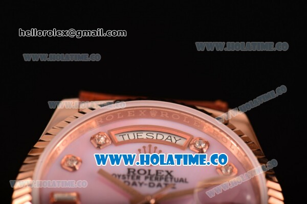 Rolex Day-Date Asia 2813/Swiss ETA 2836/Clone Rolex 3135 Automatic Rose Gold Case with Diamonds Markers and Pink MOP Dial (BP) - Click Image to Close